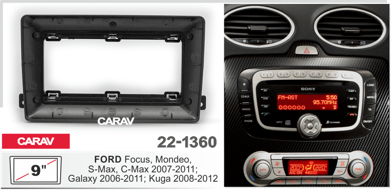 Перехідна рамка 2007-2011 FORD Focus, Mondeo, S-Max, C-Max / Galaxy / Kuga DR-00002089 фото