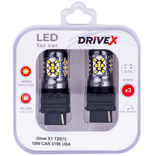 Світлодіоди в габаритні вогні. Підсвітку номера та салона DriveX Glow X1 T25(1) 12-24V 10W CAN 1200Lm 3156/P27W base-16mm USA к-т. DR-00003408 фото