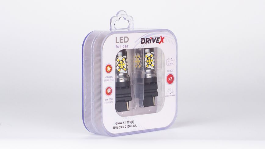 Світлодіоди в габаритні вогні. Підсвітку номера та салона DriveX Glow X1 T25(1) 12-24V 10W CAN 1200Lm 3156/P27W base-16mm USA к-т. DR-00003408 фото