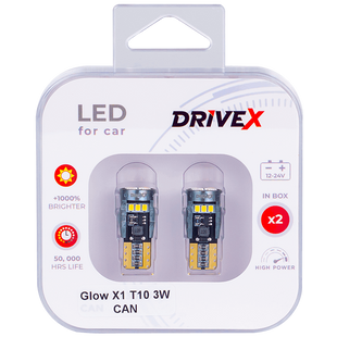 Світлодіоди в габаритні вогні. Підсвітку номера та салона DriveX Glow X1 T10 12-24V 3W CAN 400Lm W5W base-10mm к-т. DR-00003383 фото