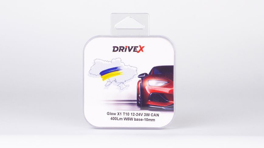 Світлодіоди в габаритні вогні. Підсвітку номера та салона DriveX Glow X1 T10 12-24V 3W CAN 400Lm W5W base-10mm к-т. DR-00003383 фото