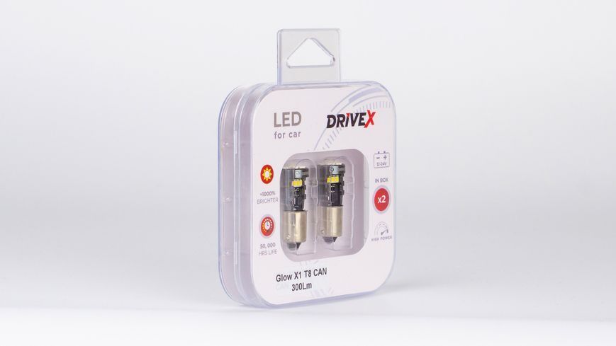Світлодіоди в габаритні вогні. Підсвітку номера та салона DriveX Glow X1 T8 12-24V CAN 300Lm BA9S/T4W d-9mm к-т. DR-00003384 фото