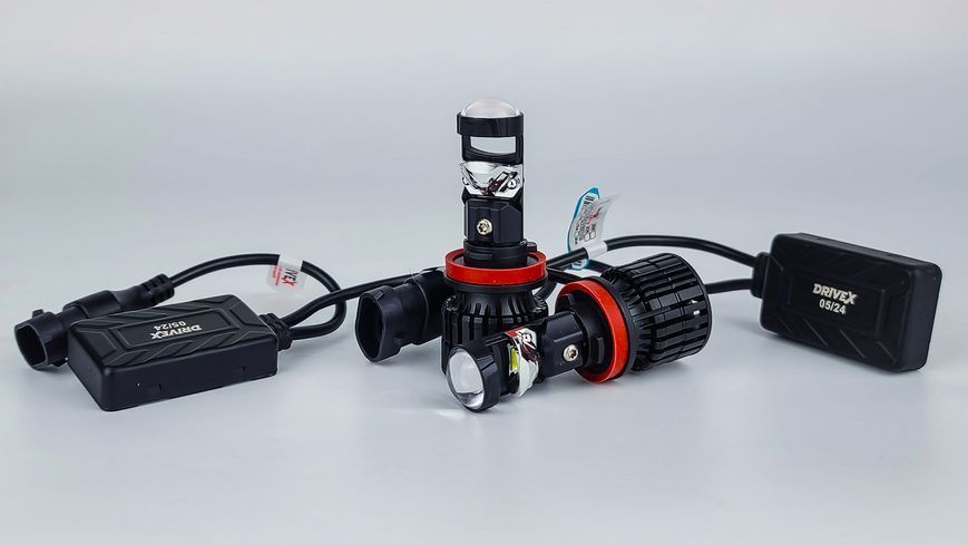 LED лампи автомобільні з міні-лінзою DriveX LE-07 H11 6000K 55W 9-32V к-т 2 шт. DR-00001586 фото
