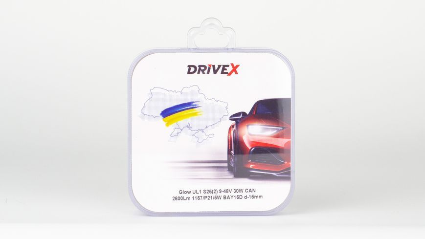 Світлодіоди в габаритні вогні. Підсвітку номера та салона DriveX Glow UL1 S25(2) 9-48V 30W CAN 2600Lm 1157/P21/5W BAY15D d-15mm к-т. DR-00003393 фото