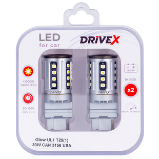 Світлодіоди в габаритні вогні. Підсвітку номера та салона DriveX Glow UL1 T25(1) 9-48V 30W CAN 2600Lm 3156/P27W base-16mm USA к-т. DR-00003394 фото