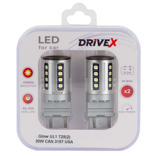 Світлодіоди в габаритні вогні. Підсвітку номера та салона DriveX Glow UL1 T25(2) 9-48V 30W CAN 2600Lm 3157/P27/7W base-16mm USA к-т. DR-00003395 фото