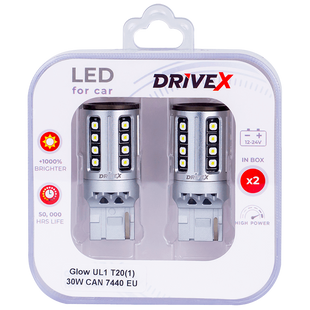 Світлодіоди в габаритні вогні. Підсвітку номера та салона DriveX Glow UL1 T20(1) 9-48V 30W CAN 2600Lm 7440/W21W base-16mm EU к-т. DR-00003396 фото