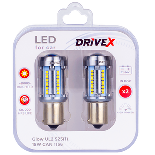 Світлодіоди в габаритні вогні. Підсвітку номера та салона DriveX Glow UL2 S25(1) 12V 15W CAN 2600Lm 1156/P21W BA15S d-15mm к-т. DR-00003398 фото