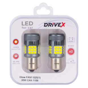 Світлодіоди в габаритні вогні. Підсвітку номера та салона DriveX Glow FAN1 S25(1) 9-48V 30W CAN 3000Lm 1156/P21W BA15S d-15mm к-т. DR-00003386 фото
