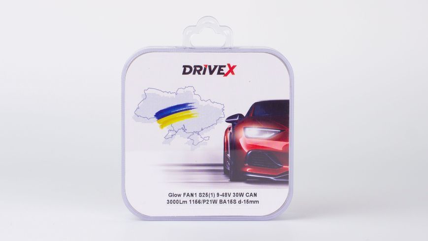 Світлодіоди в габаритні вогні. Підсвітку номера та салона DriveX Glow FAN1 S25(1) 9-48V 30W CAN 3000Lm 1156/P21W BA15S d-15mm к-т. DR-00003386 фото