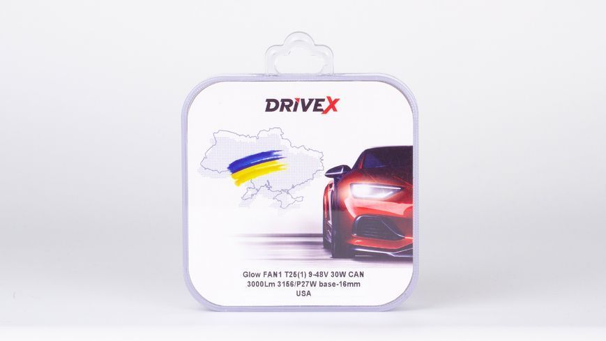Світлодіоди в габаритні вогні. Підсвітку номера та салона DriveX Glow FAN1 T25(1) 9-48V 30W CAN 3000Lm 3156/P27W base-16mm USA к-т. DR-00003388 фото