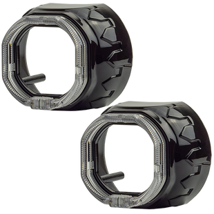 Маска декоративна для автомобільних фар DriveX MS A-104 2.5" Black White+Yellow з вбудованою підсвіткою DR-00002489 фото